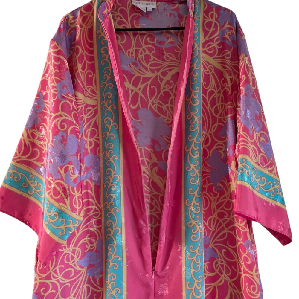 Vintage Charles Keath Kimono Caftan Long Robe Size M Floral Maxi Dress Zip Front - Picture 5 of 13